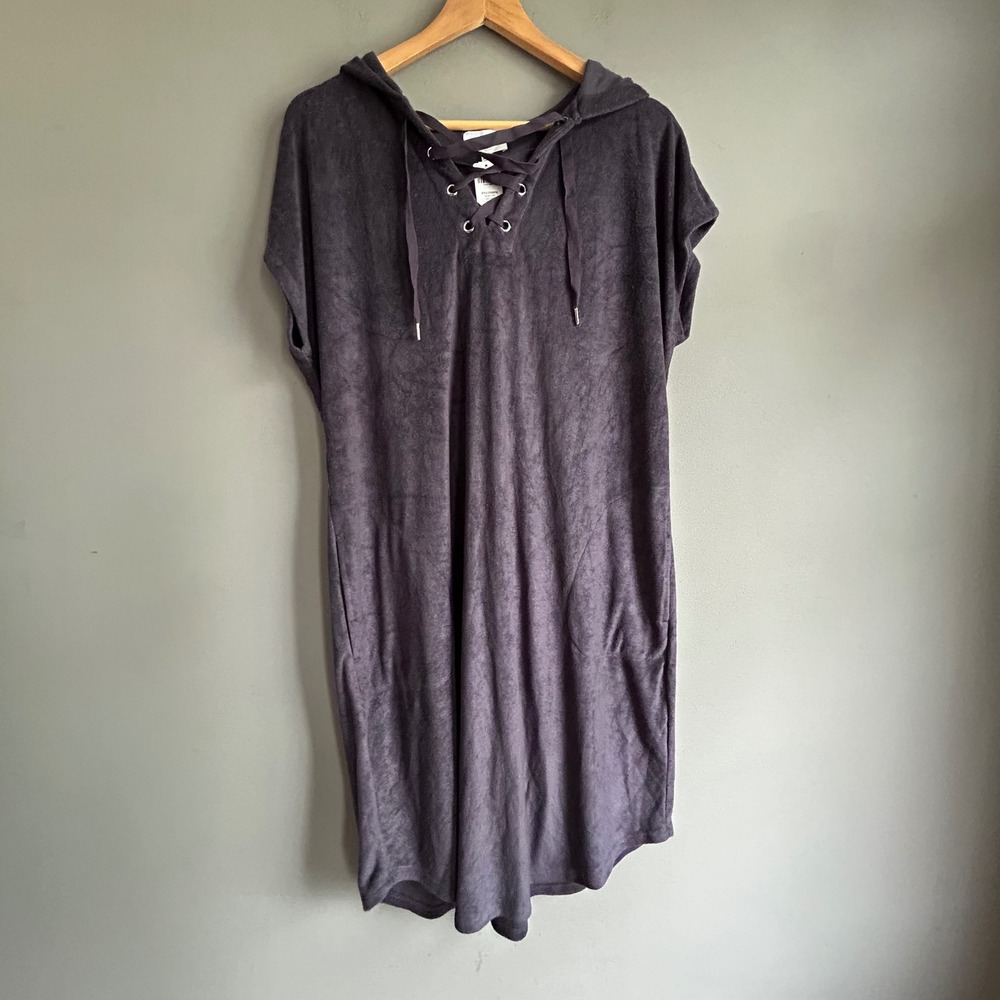 Soma WKND Navy Blue Terry Cloth Hooded Lace Up Dress XL 570308726